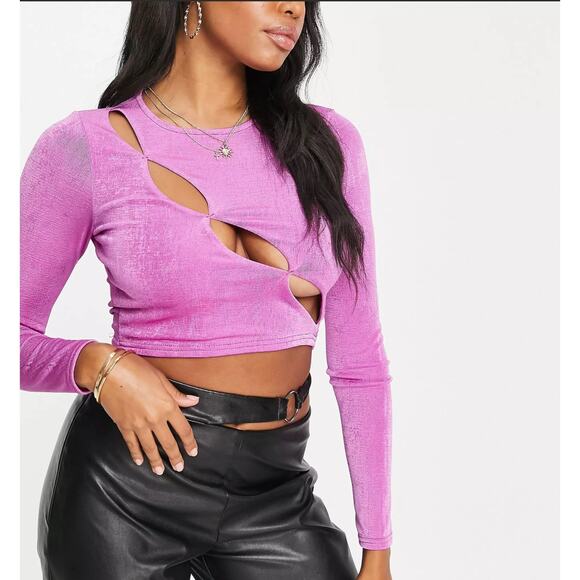 ASOS & URBAN OUTFITTERS Pink Cut Out Crop Top and Button Jean Skort Bundle Sz 10 - Picture 2 of 12